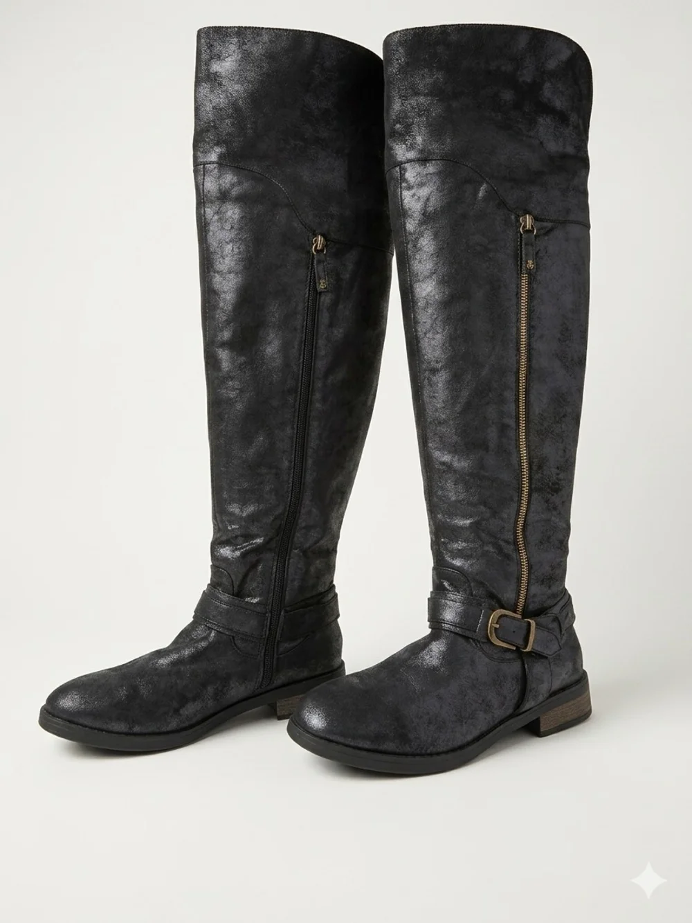 Women's Black Over-the-Knee Riding Boots with Side Zip
